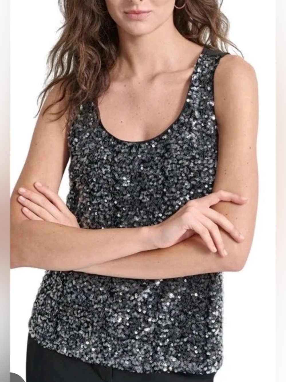DKNY Women's Sequined Scoop-Neck Sleeveless Tank Top